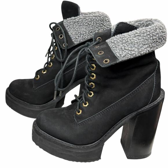 Jeffrey Campbell In Charge Combat Boot 7.5 Black Leather Lace Platform Lug Soles - Picture 2 of 15